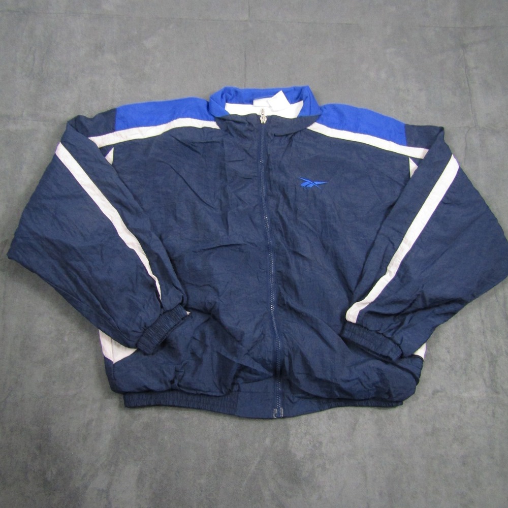 Reebok Windbreaker Jacket Men M Blue White Colorblock Vintage Full Zip 00631